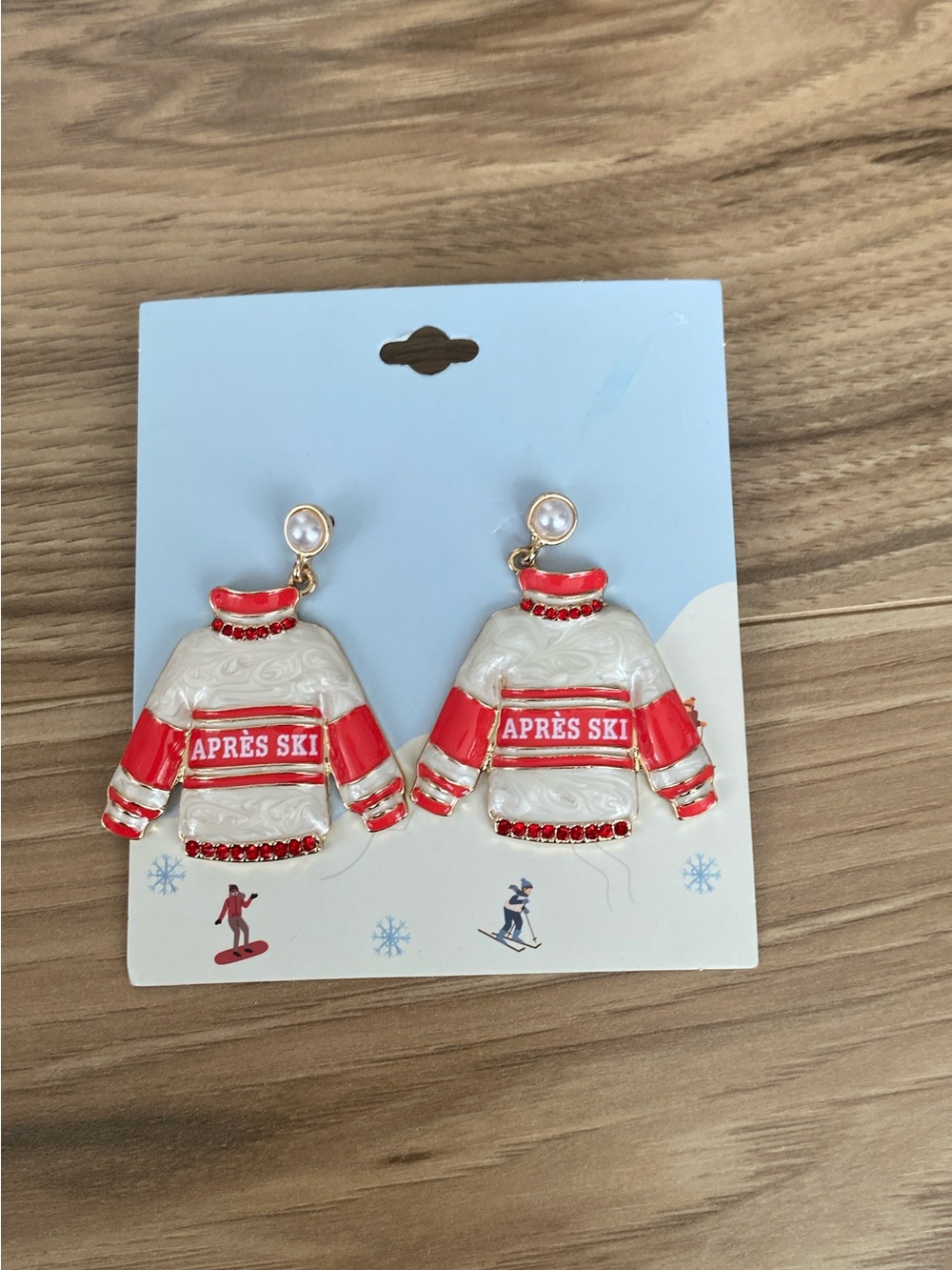 Unbranded Red and White 'Après Ski' Sweater Drop Earrings
